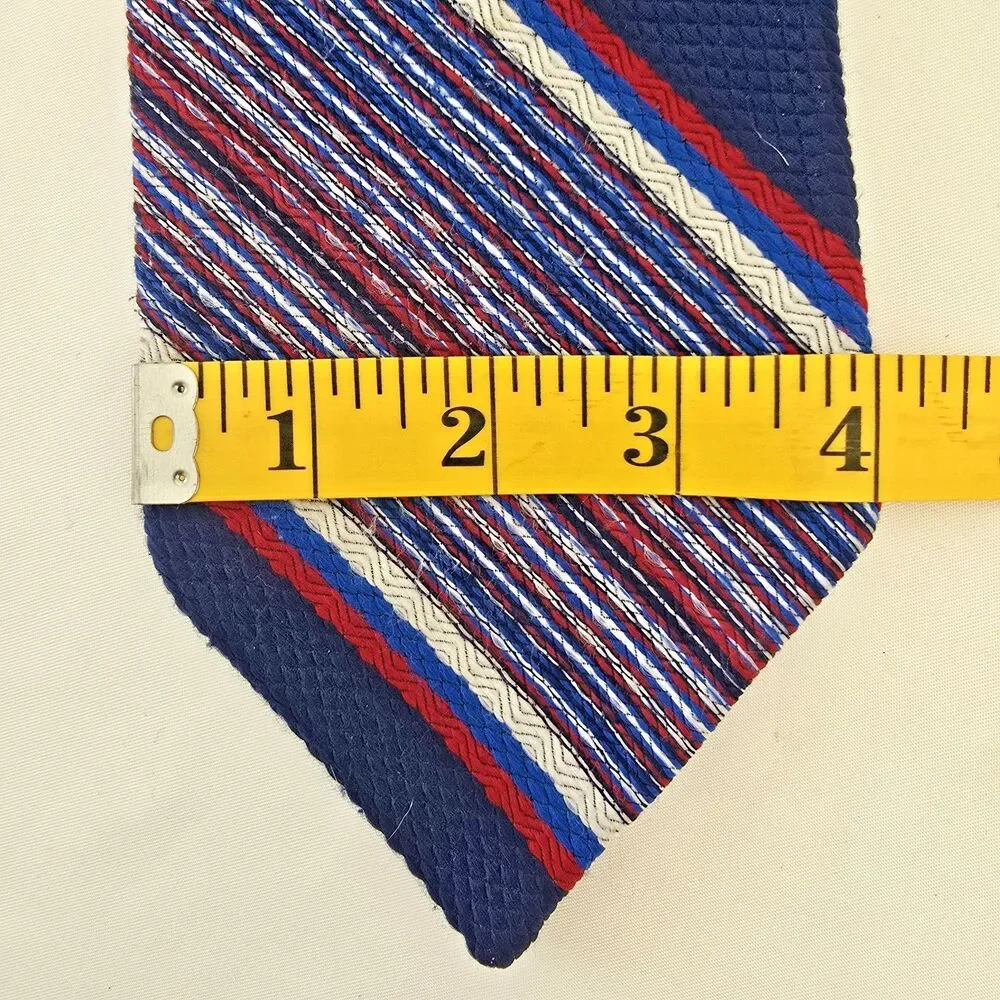 Longchamps for Kleinhans Co. 100% Polyester Tie,‎ Red, White & Blue Striped VTG
